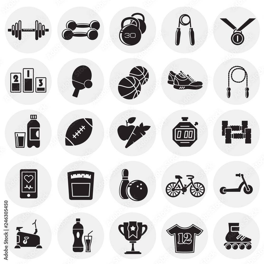 Poster healthy life icons set on circles white background for graphic and web design, modern simple vector 