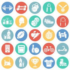 Healthy life icons set on color circles background for graphic and web design, Modern simple vector sign. Internet concept. Trendy symbol for website design web button or mobile app