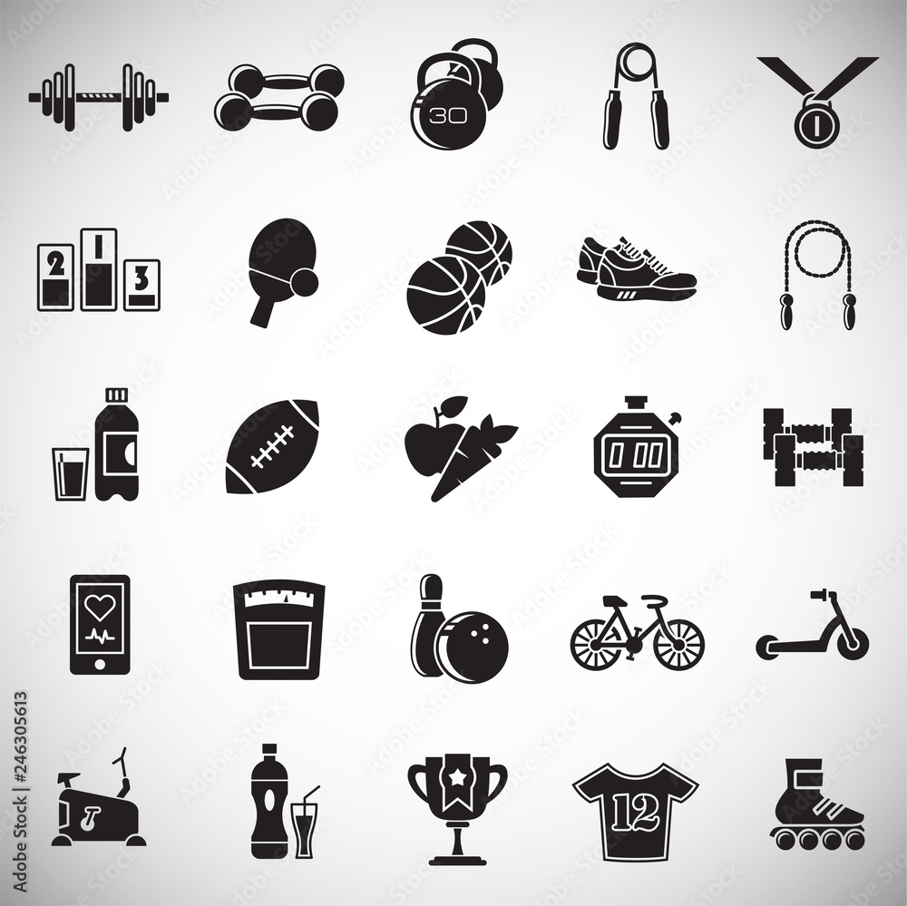 Poster healthy life icons set on white background for graphic and web design, modern simple vector sign. in