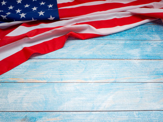 American flag on blue wooden