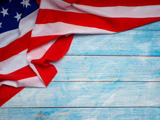 American flag on blue wooden