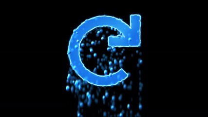 Liquid symbol redo appears with water droplets. Then dissolves with drops of water. Alpha channel black