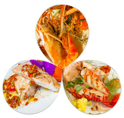 trilogie de la mer, langoustes, gambas et poisson 