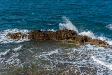 Waves Crashing on a Rocky Coast on the Southern Mediterranean Coast