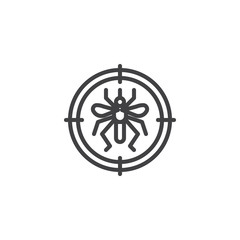 Mosquitoes target line icon. linear style sign for mobile concept and web design. Anti insect repellent outline vector icon. Pest control symbol, logo illustration. Pixel perfect vector graphics