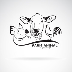 Vector group of animal farm label., Cow,pig,chicken. Logo Animal. Easy editable layered vector illustration.