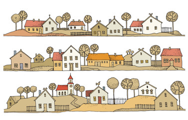 Cute hand drawn houses with windows