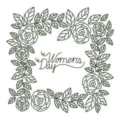 women's day with roses frame isolated icon