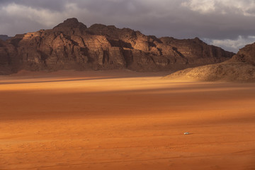 Fototapeta na wymiar Wadi Rum desert landscape in cloudy day, Jordan, Middle east