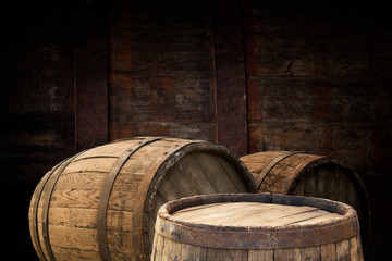 background of barrel and worn old table of wood