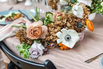 Easter table with flowers