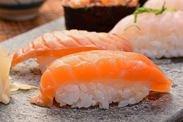 Close-up of salmon sushi    