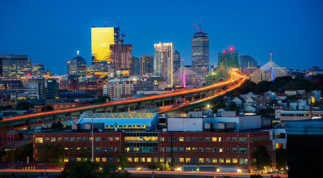 Boston bridge and Boston city, USA, America 