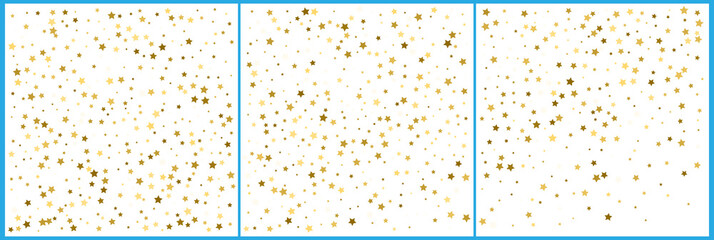 Gold star confetti celebrations. Simple festive modern design. Holiday vector. Set 3 in 1