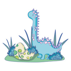 cute apatosaurus with eggs © Stockgiu