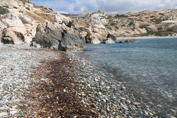Cyprus - Mediterranean Sea beach. Petra tou Romiou - Aphrodite's Rock.