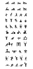 Icon set of people exercise in fitness room or outdoor