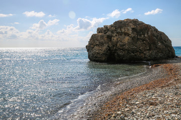 Cyprus - Mediterranean Sea beach. Petra tou Romiou - Aphrodite's Rock.