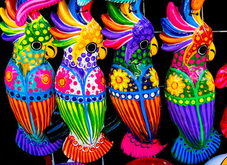 Colorful Ceramic Parrots Oaxaca Mexico