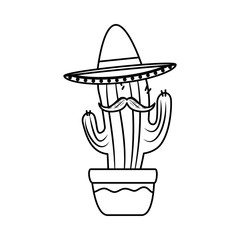 mexican cactus with mariachi hat character