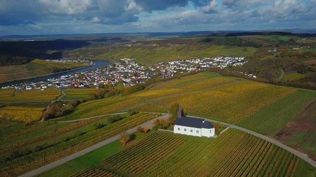 Aerial view of the St. Rochus chapel in the vineyards near Nittel, Obermosel, Moselle Valley, Rhineland-Palatinate, Germany