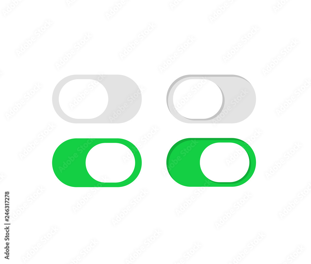 Poster slide or toggle buttons vector set, flat switch button isolated, ui modern element