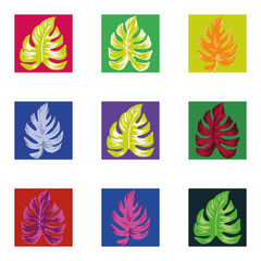 Abstract color tropical leaves square seamless white background
