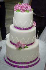 Big wedding cake. Cake with a beautiful decor.