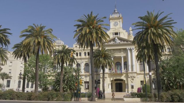 Town Hall Palace from Parque de Malaga, Malaga, Andalucia, Spain, Europe