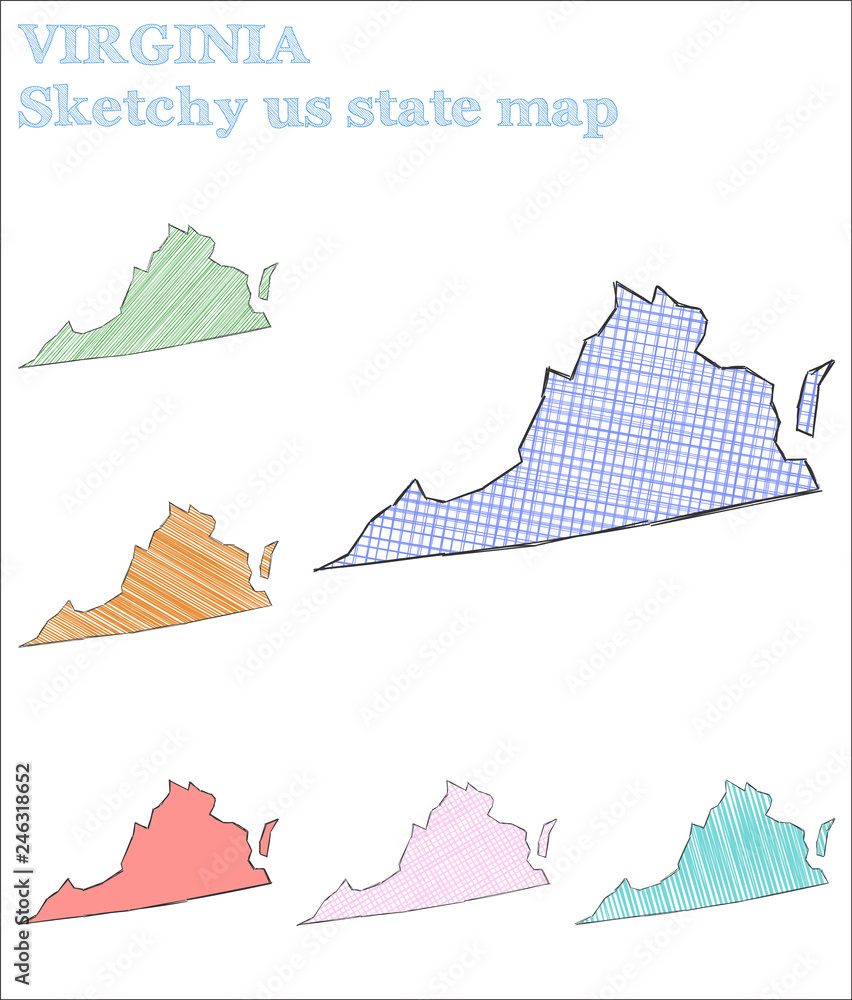 Wall mural virginia sketchy us state. neat hand drawn us state. shapely childish style virginia vector illustra