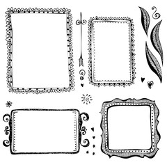 Hand drawn vector border line frames elements set 