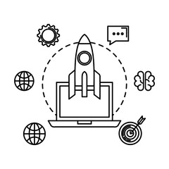 rocket launcher with laptop and business icons