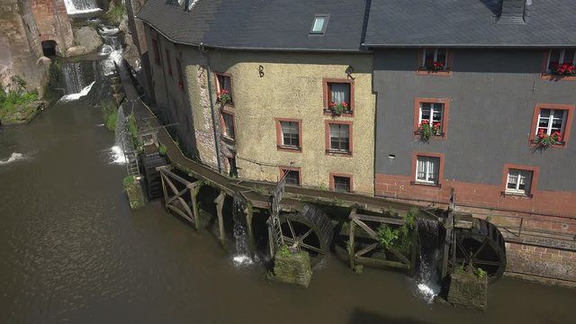 Leukbach River at Hackenberger Mill in the old town of Saarburg, Rhineland-Palatinate, Germany, Europe