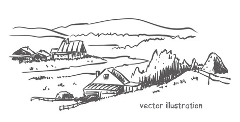 handwritten sketch of rural house