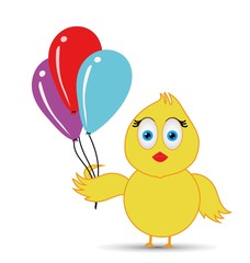 chick having fun or playing with balloons