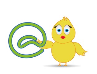 chick with at sign , internet , browing