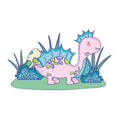 cute apatosaurus with eggs © Stockgiu