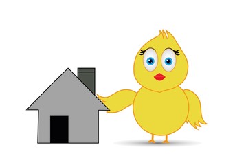 chick standing near house