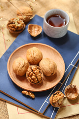 Walnuts in wood vintage plate