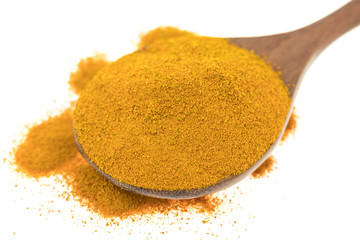 Turmeric powder and roots isolated on white background,  asian herb for medication