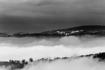 A view of Perugia city (Umbria, Italy) above a sea of fog