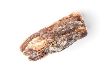 Pork dried meat with fat isolated on white background.