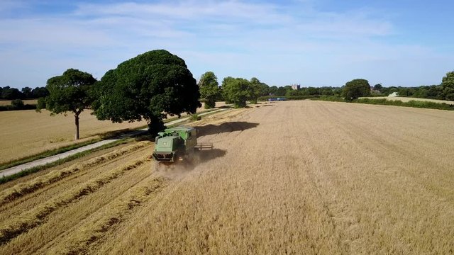 View of combine harvester at Ault Hucknall, Glapwell, Chesterfield, Derbyshire, England, United Kingdom, Europe