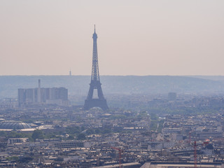 Afternoon aerial view of cityscape with Eiffel Tower from Basilica of the Sacred Heart of Paris