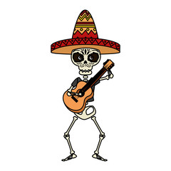 skeleton mexican with hat and guitar