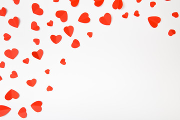 Valentine day background with red hearts, top view - Image.