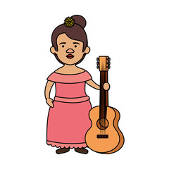 traditional mexican woman with hair flower and guitar
