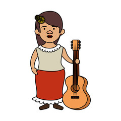 traditional mexican woman with hair flower and guitar