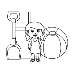 little girl with sand bucket and balloon