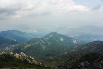 Naklejka premium Stezky (Stezki) 1530m. Belianske Tatras, East Part. View from Kezmarska kopa. High Tatras, Slovakia.